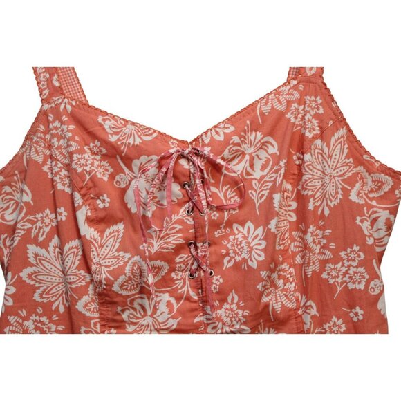Y2K Dress Size 12 Floral Tropical Beach Hawaiian Resortwear Retro Lace Up Cotton - Picture 5 of 11